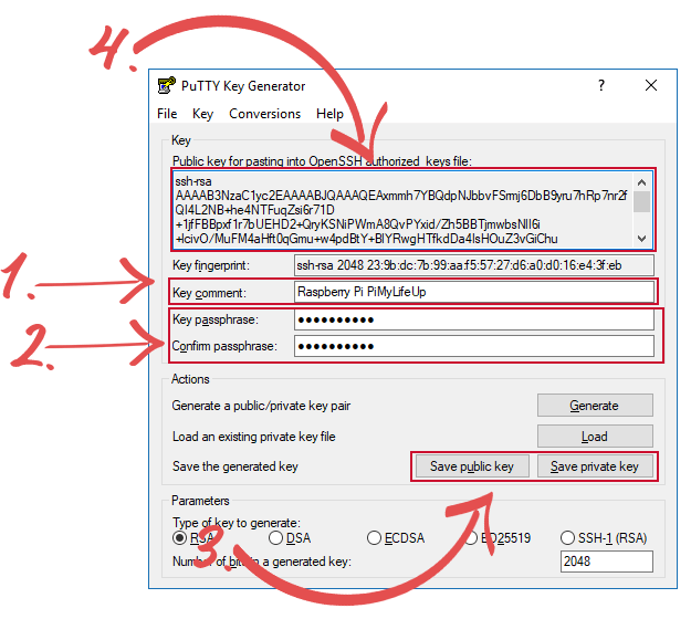 Файл, созданный с помощью PuttyGen для Raspberry Pi SSH Keys