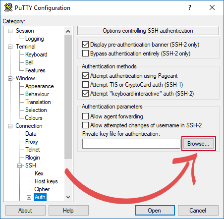 Raspberry Pi SSH-ключи PuTTY Set Private Key