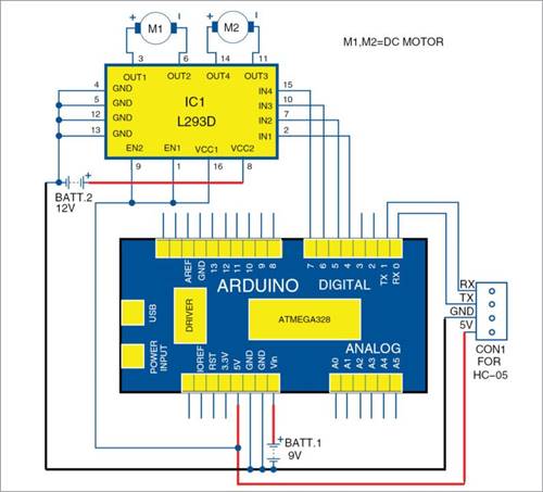  Принципиальная схема автомобиля, управляемого смартфоном на базе Arduino