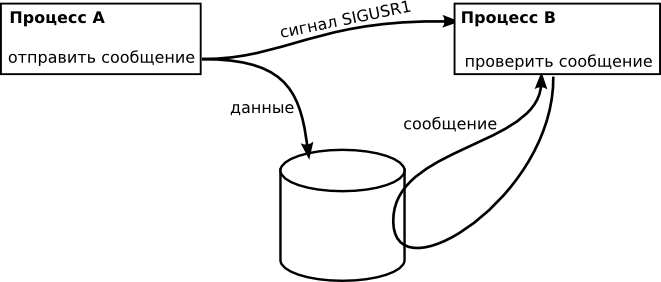 Использование сигналов при межпроцессном обмене