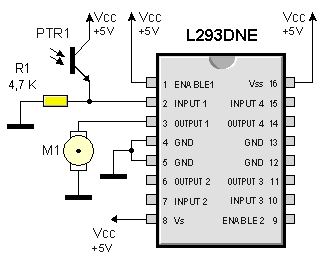 Схема простого робота на микросхеме L293DNE
