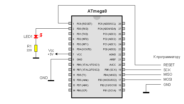 Схема первого проекта на микроконтроллере