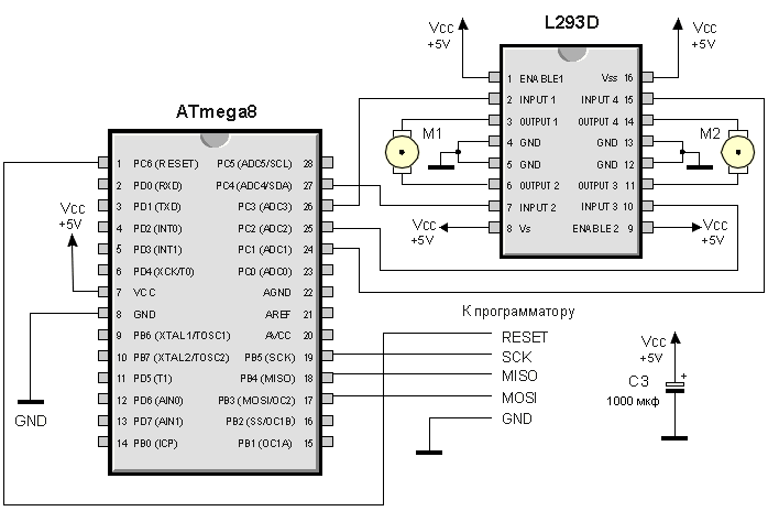 Схема простого робота на микроконтроллере AVR