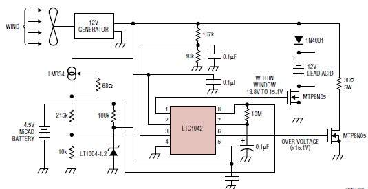 Ветровое зарядное устройство с использованием схемы LTC1042