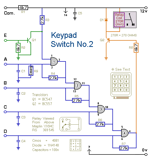 Схематическая схема простого коммутатора с клавиатурой
