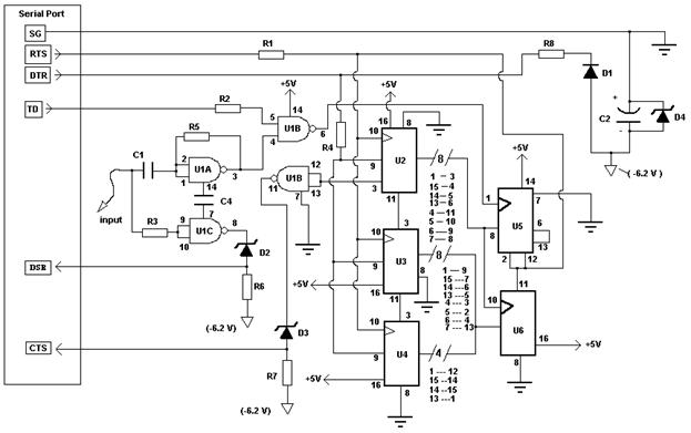 Схема контролируемого компьютером счетчика частоты / логического зонда