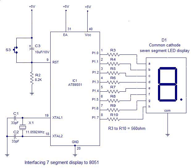 7 segment display to Atmel AT89S51