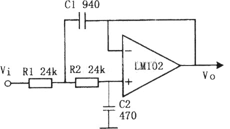 Электрическая схема активного фильтра нижних частот (LM102)