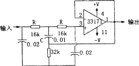 Электрическая схема режекторного фильтра состоит из MC33171