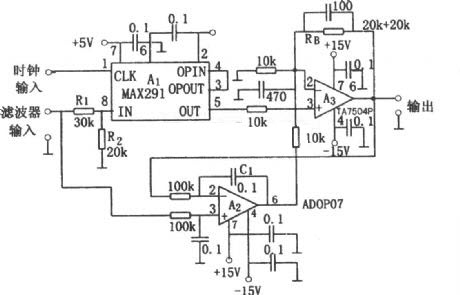 Принципиальная схема фильтра нижних частот 8-го порядка (MAX291, TA7504P)