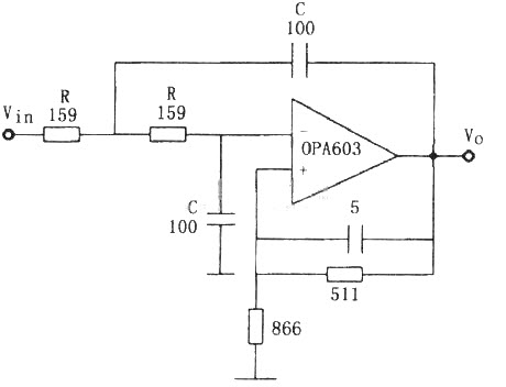 OPA603 Концентрированная схема фильтра нижних частот 10 МГц