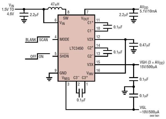 5.1V, -10V, 15V Тройной выход TFT-LCD питания