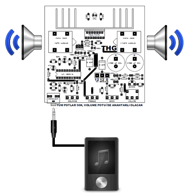 TDA7375 LM1036N Tone Controlled Amplifier Circuit tda7375 lm1036n amfi devresi 