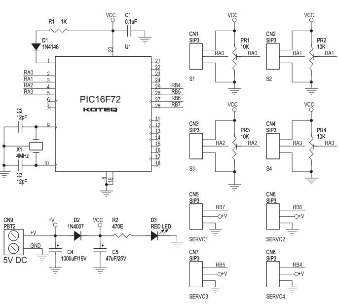 Схема 4-канального RC-SERVO